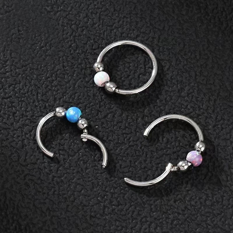1PC Blue Opal Nose Piercing Gold Color Septum Prsteň z nehrdzavejúcej ocele nosa klikačka uší špirála chrupavka Piercing 18g šperky