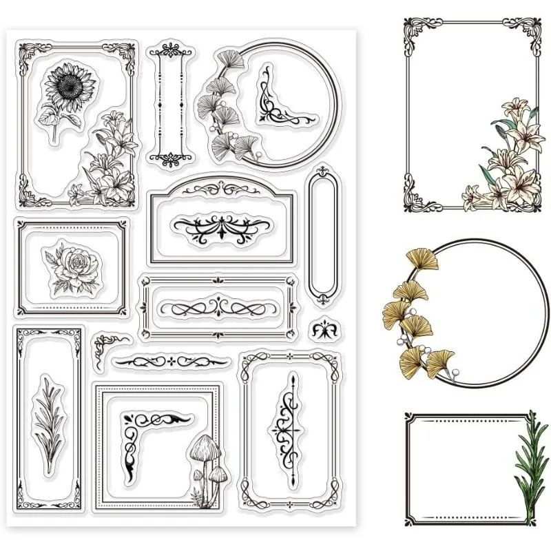 1PC Botanická hranica číre známky Zmiešané tvary pre karty Výroby ruží Huby čipkary Čisté tesnenia známok 5,83x8.27inch