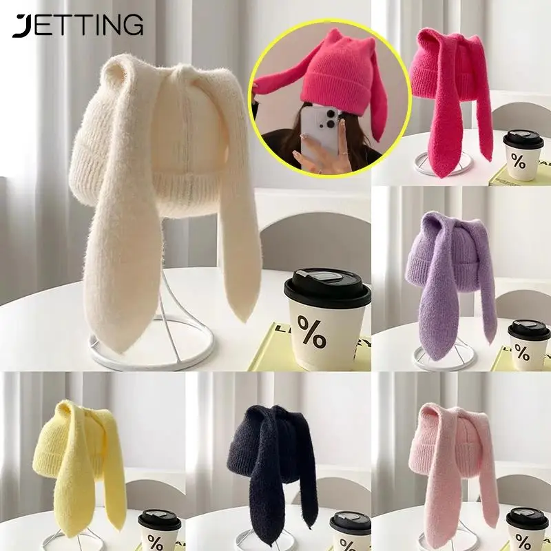 1PC Bunny Hats Beanie Long Ear Teplý klobúk háčkovaný pletený klobúk roztomilý klobúk zajačiky králičie uši klobúky pre ženy zimné klobúky Teplé čiapky