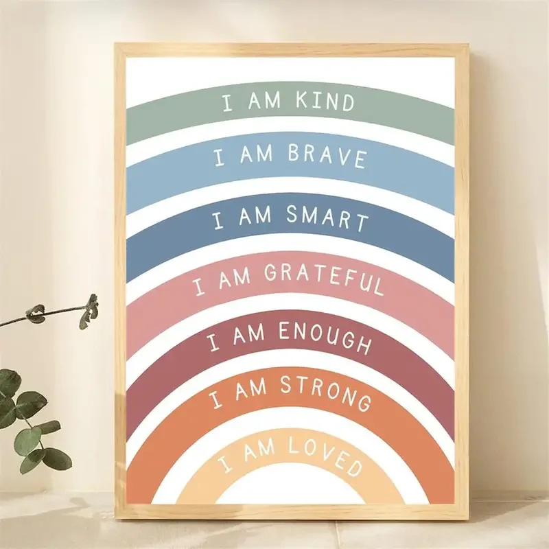 1PC Canvas Plagát tlačené maľba potvrdzovanie pre deti herňa učebňa DECONBOL Dúhové potvrdenia tlač boho