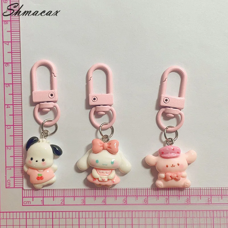 1PC Car Keyring Pink Anime Keychain Hellokitty Melody Kuromi Cinnamoroll Cartoon Dolls Action Figure Model tašky prívesok