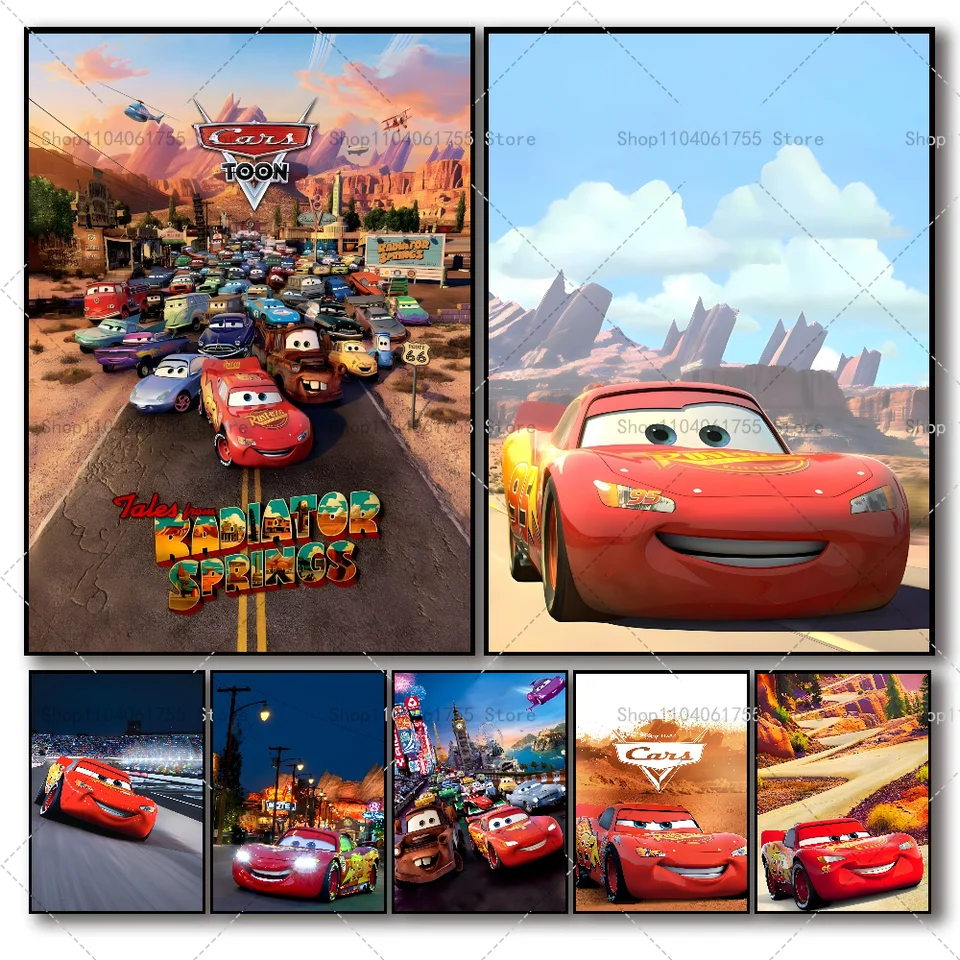 1PC Cars Artworks L-Lightuning McQueen Plagát Self-ústí Art Witerproof Paper Sticker Coffee House Bar Room Decor Decor