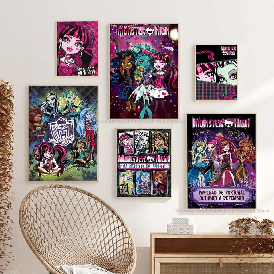 1PC Cartoon Monster High Anime Plagát Papier papier Domov obývacia izba Spálňa Vstupný bar Restaurant Cafe Art Paint