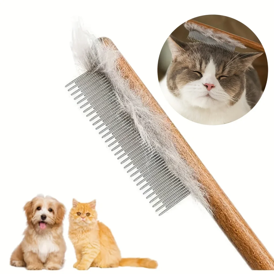 1PC Cat Demand Hread Comp Float Demonser Hladká kefa s drevenou rukoväťou pre nástroje na starostlivosť o psov a mačiek