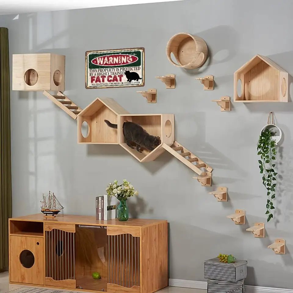 1PC Cat Hammock Wall namontovaný na drevenej horolezeckej poličke skákacie plošina s poškriabaním stĺpej mačky visiace posteľ na spanie mačky