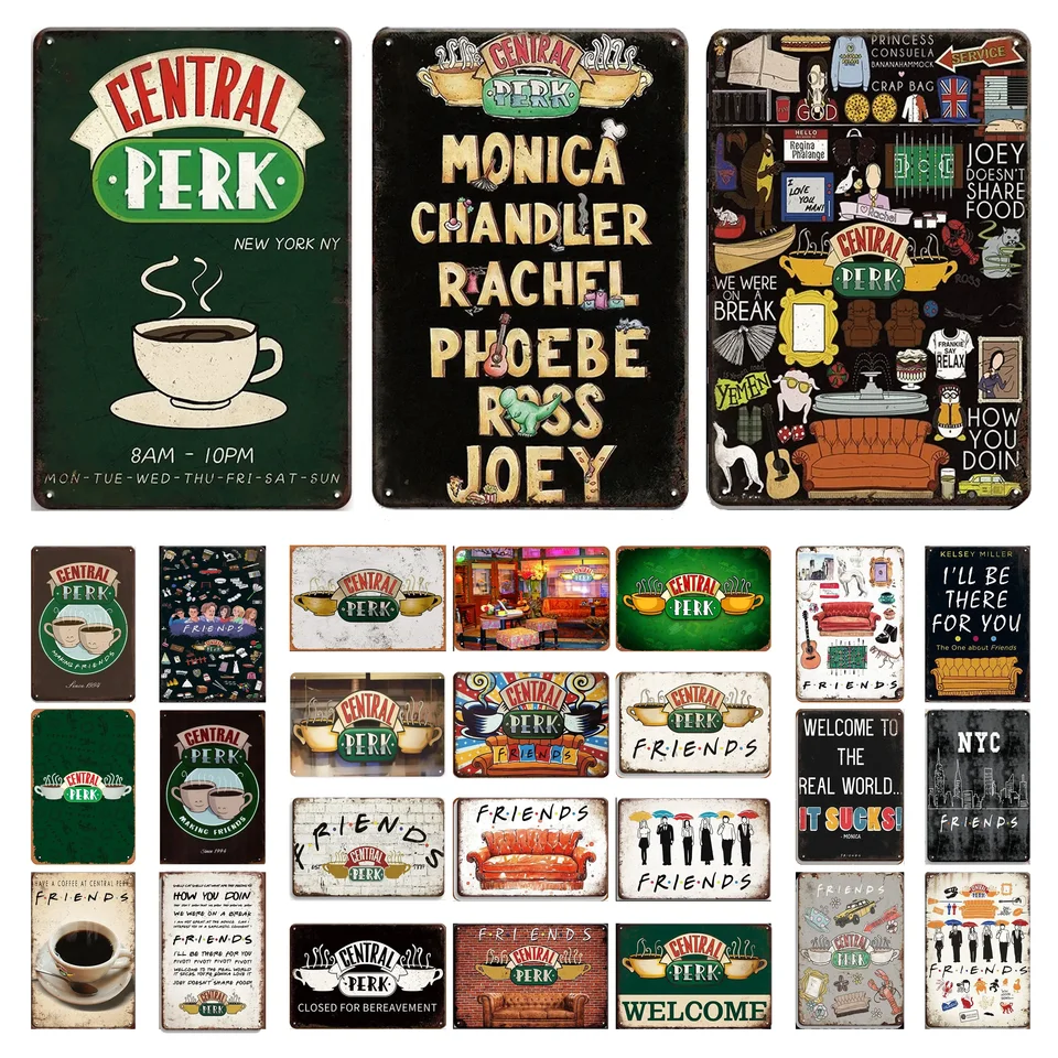1PC Central Perk Friends TV Show kovové znaky dekorácie plagát pre kaviareň Pub Club maľba nástenná dekorácia 8x12 palca