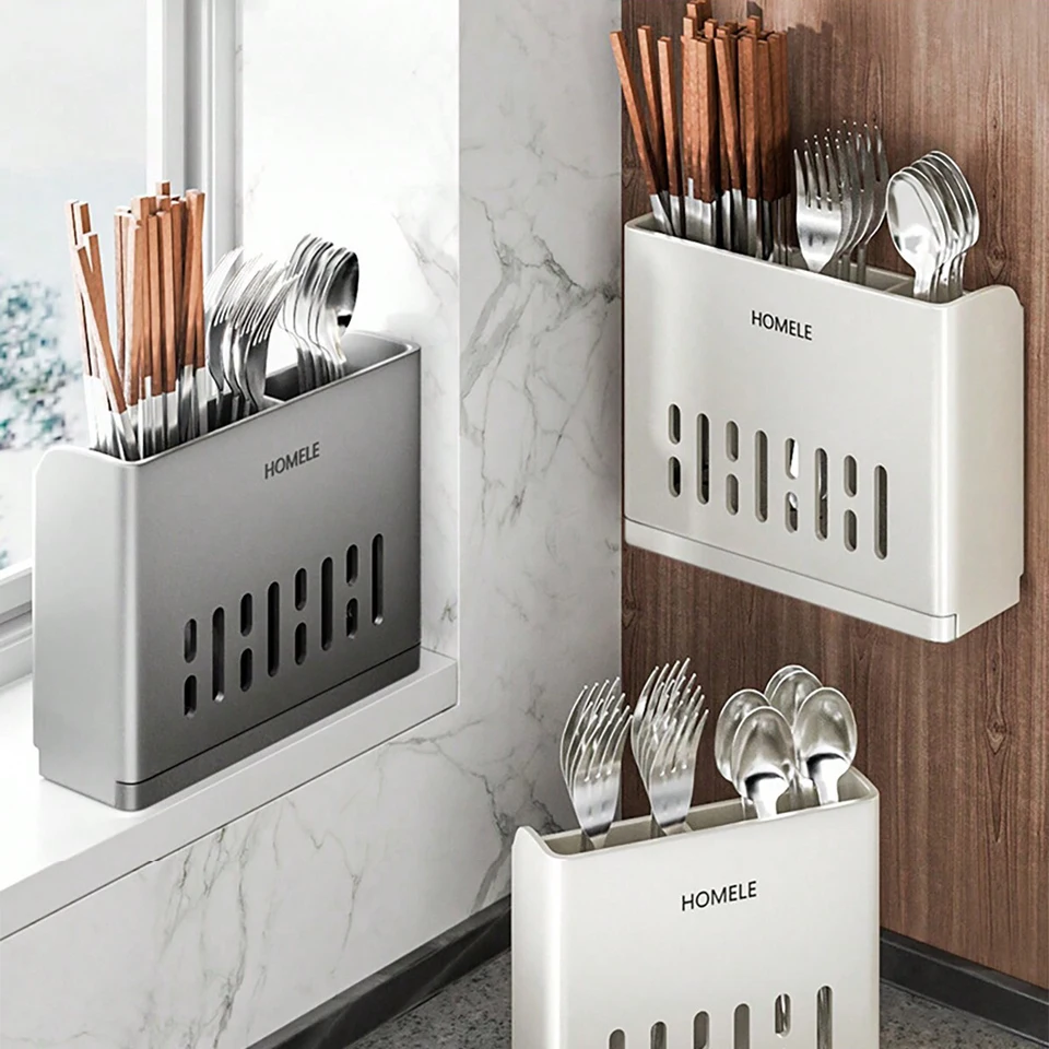 1pc-chopsticks stojan na stenu namontovaný kuchynský úložný stojan Domáce paličky Cage Storage Box Desktop Box Stena namontovaná