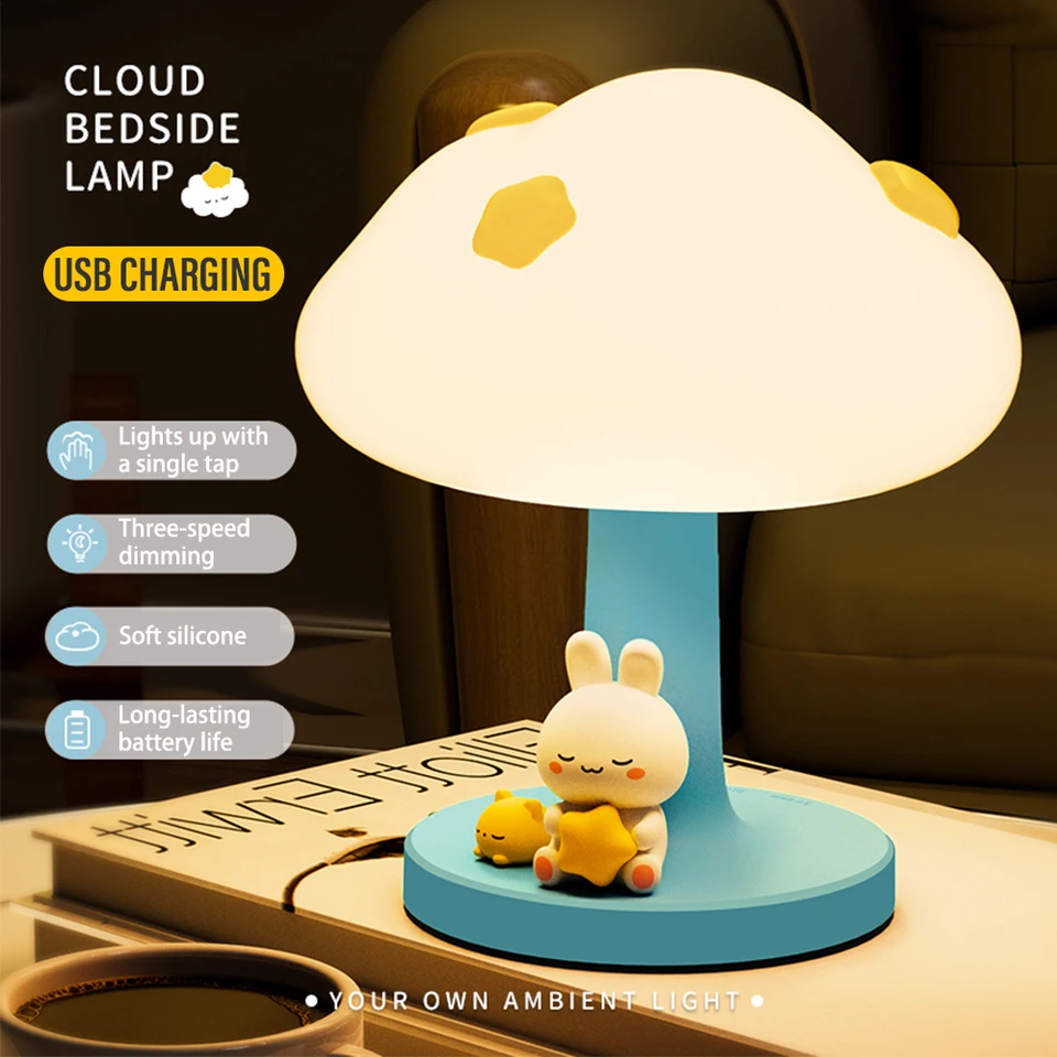 1pc cloud led nočné svetlo USB nabíjateľné silikónové okolité nočné svetlo dekoratívne roztomilé spánkové nočné lampa