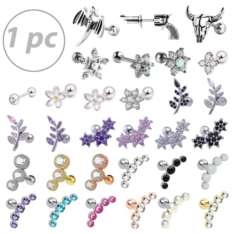 1pc Crystal Cz Helix náušnice Studla uši piercing 316l chirurgická oceľová chrupavka náušnice 16g tragus Piercing pre ženy punk