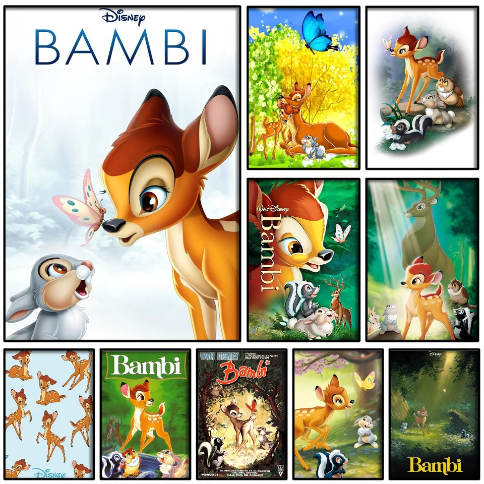 1PC Disney Bambi plagát Self-pasívny umelecký umenia vodotesná papierová nálepka kaviareň Bar izba na stenu dekorácie