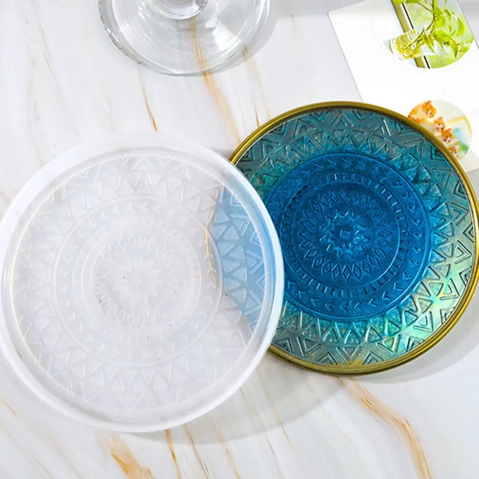 1pc-diy krištáľové epoxidové plesne Domáce Coaster Round Tray Exquisitou zrkadlovou doskou odlievanie silikónovou formou ruky vyrobenej ruky