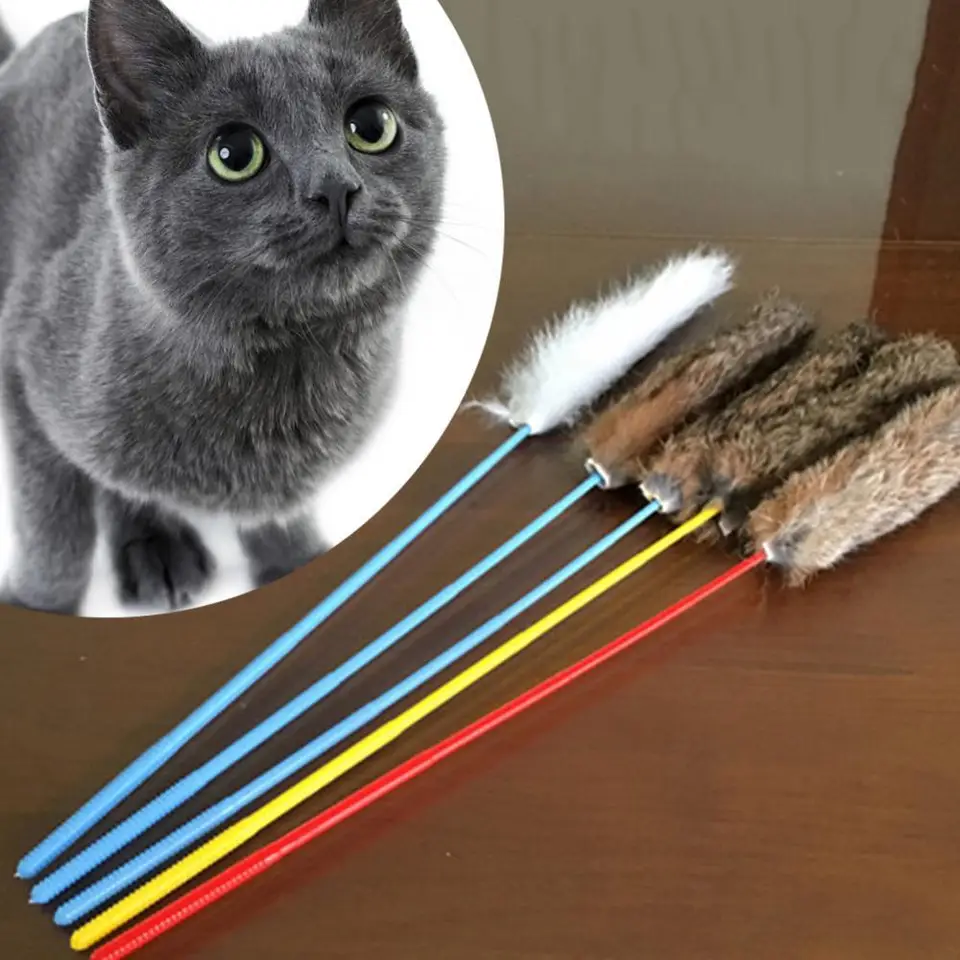 1pc dlhé králičie vlasy na vlasy Stroke Stick Funny Cat Stick mačiatko mačiatko mačka Plyšový prútik upútavka na psí ps