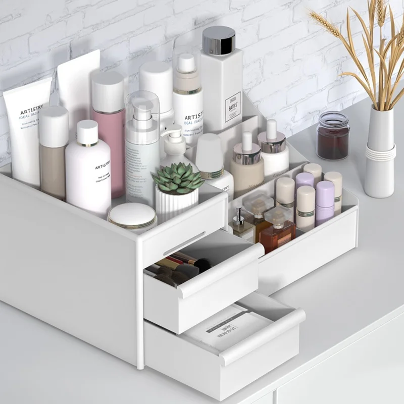 1PC Domovská kontajnerová polica Kozmetická skladovacia skrinka Veľká kapacita Zásuvka na make -up Storage Box Organizátor toaletný stolík na starostlivosť o pokožku