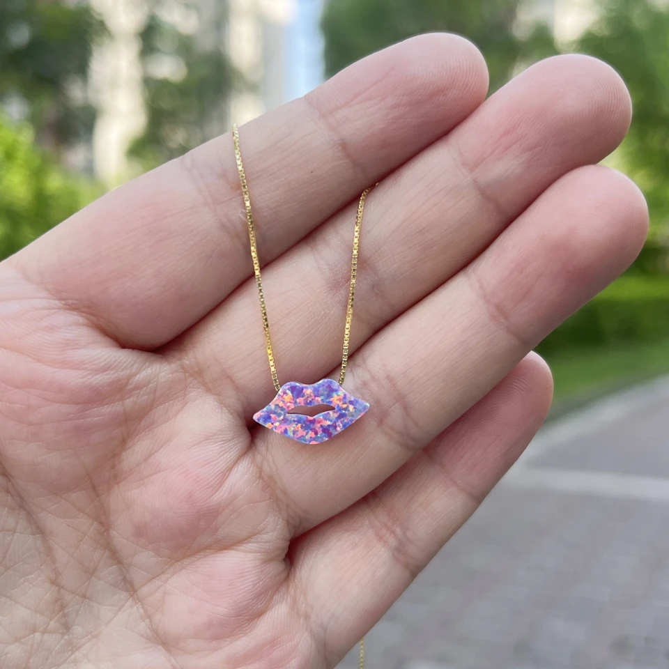 1PC Doprava zdarma 925 Sterling Silver Módne šperky OP38 Purpurová syntetická opálová pery náhrdelníky pre ženy