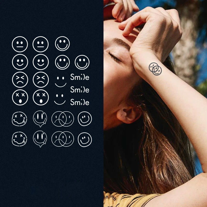 1pc dočasné tetovanie nálepka Nepoodevné kúzlo tetovanie s úsmevom Terge Teting Body Art Arm Wrist Falobn Tatoo pre mužov Ženy
