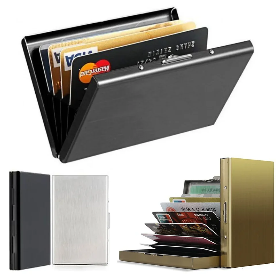 1pc držiteľ kariet Muži RFID blokujúca hliníková kovová štíhla peňaženka Money Bag Anti-Scan Držiteľ kreditnej karty tenký puzdro Small samec peňaženky