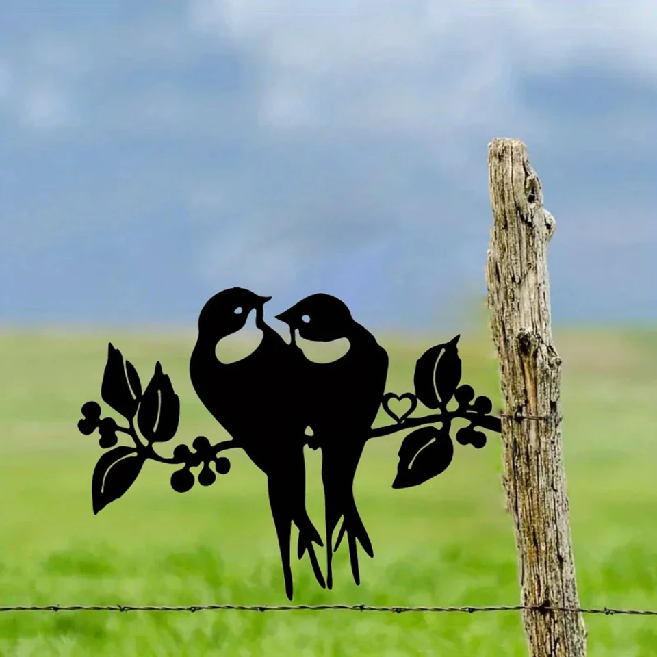 1pc Dva roztomilé vtáky na vetve oceľ Silhouette Metal Wall Art Domov záhradný dvor terasa železné umenie, umelecké diela, železná umenie siluety