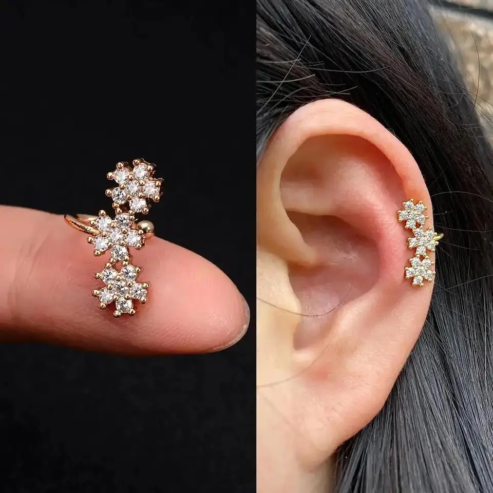 1PC Fahion Cute Flower Cz Leaf Duch Clips na náušnice pre ženy Dievča