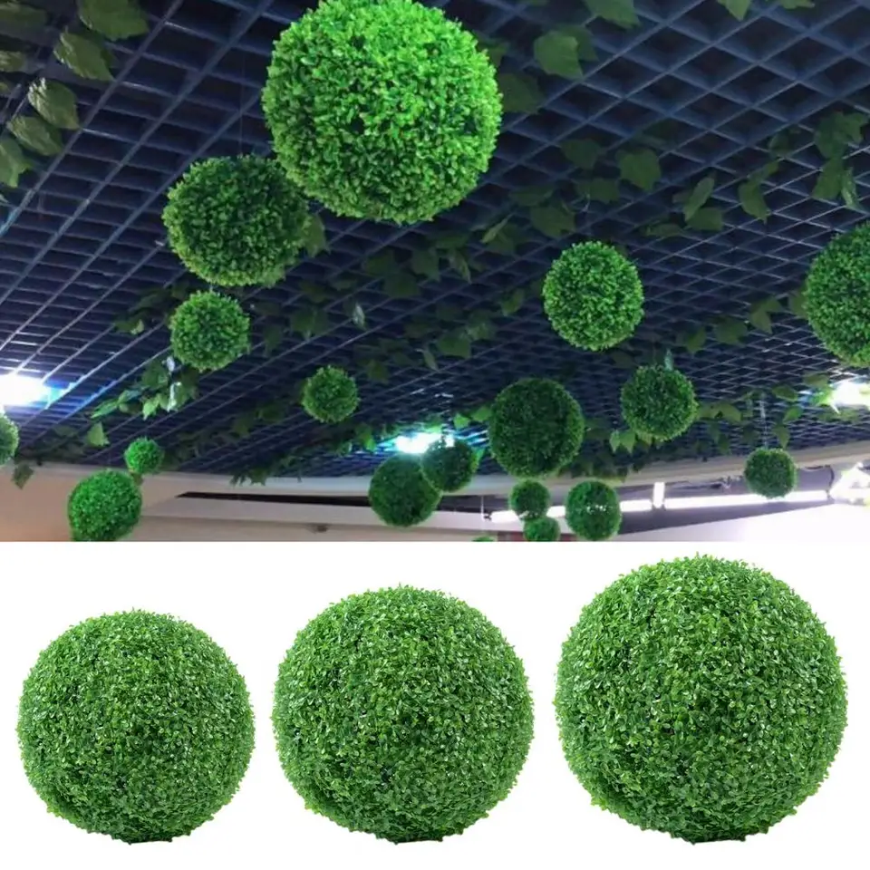 1pc falošné zelené listy guľa umelá rastlina Topiary Gall Faux Box Wood Ball UV odolná záhrada Falošná zelené listy dekorácie gule