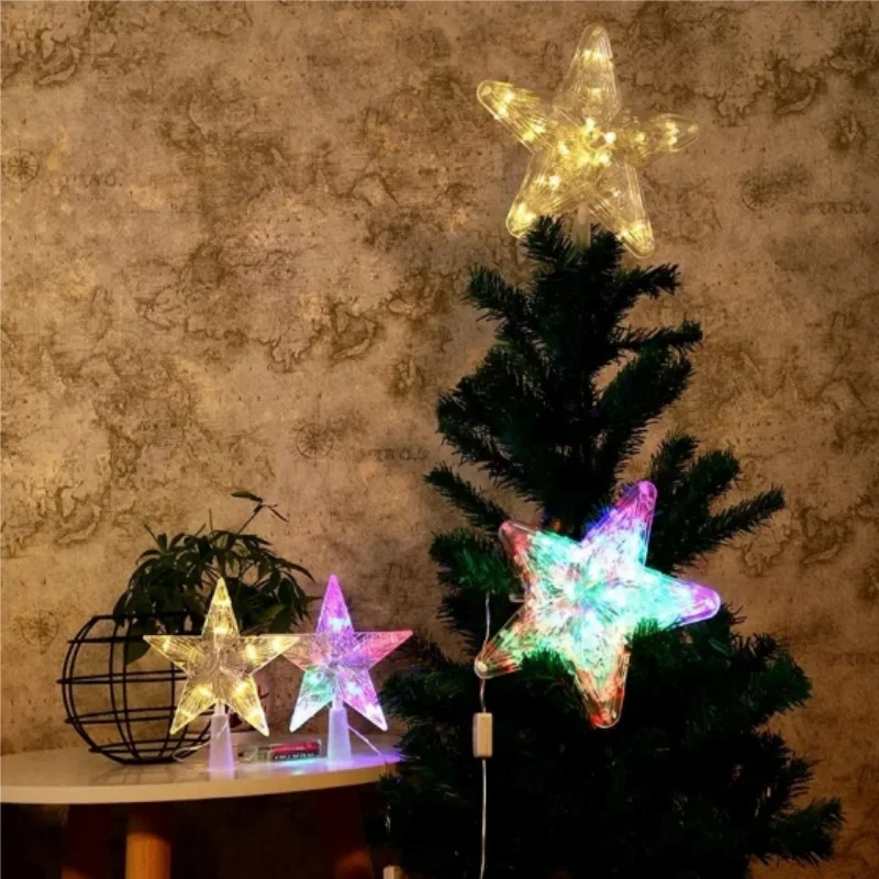 1pc farebná zmena vianočných vianočných vianočných stromčekov Topper hviezda lesklé svetlo osvetlenie LED lampa dekorácia domov Xsmas dekor