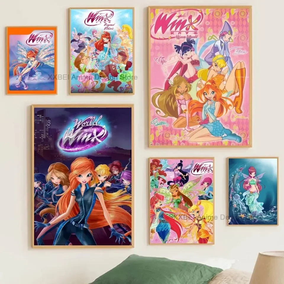 1PC Girl W-Winx Clubs Movie plagát Wall Stutrep Spálňa Spálňa Decorácie obývacia izba Moderné umenie Indoor Hanging Painting