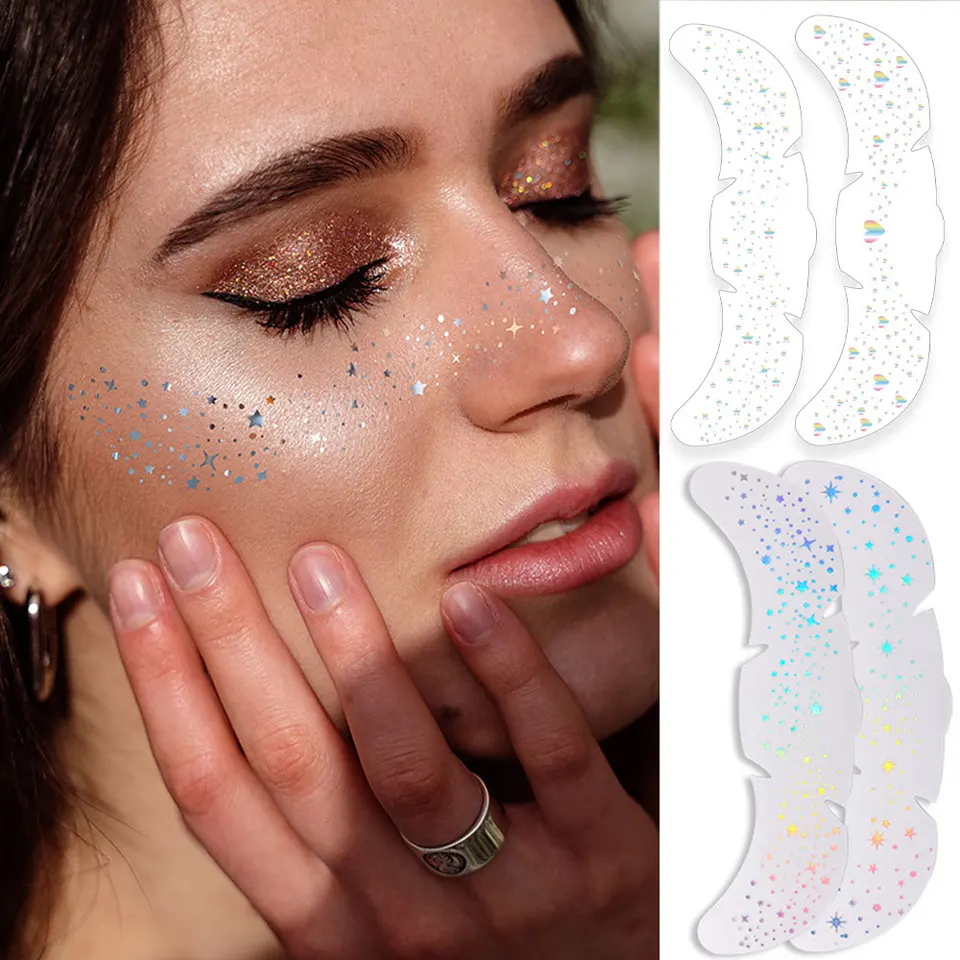1pc Glitter Fake Freckles for Women Face Makeup Laser Metallic Dočasné pehy Tetovanie nálepiek na dovolenku denný dekor tváre