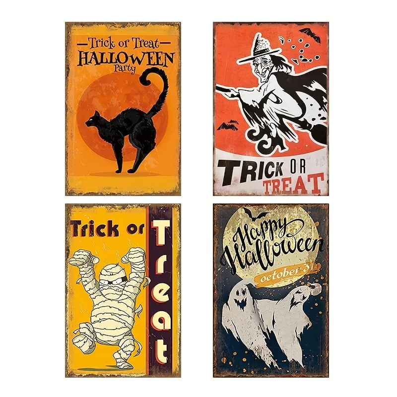 1pc Halloween kovový plechový znak Halloween trik alebo ošetrenie retro vinobranie kovový plech