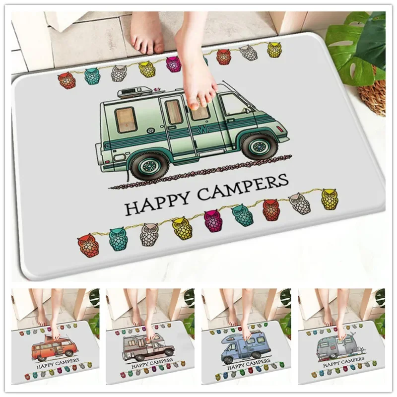 1PC Happy Campers Pattern Floor Mat Non-Slip Home Decor Dormat Koberec umývateľná obývačka spál