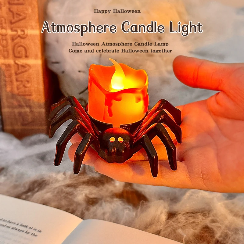 1PC Haunted House Horor rekvizity ozdoby Halloween LED LED sviečka Light Glow Spider Lamp pre Halloween Party Domov Bar Decoration