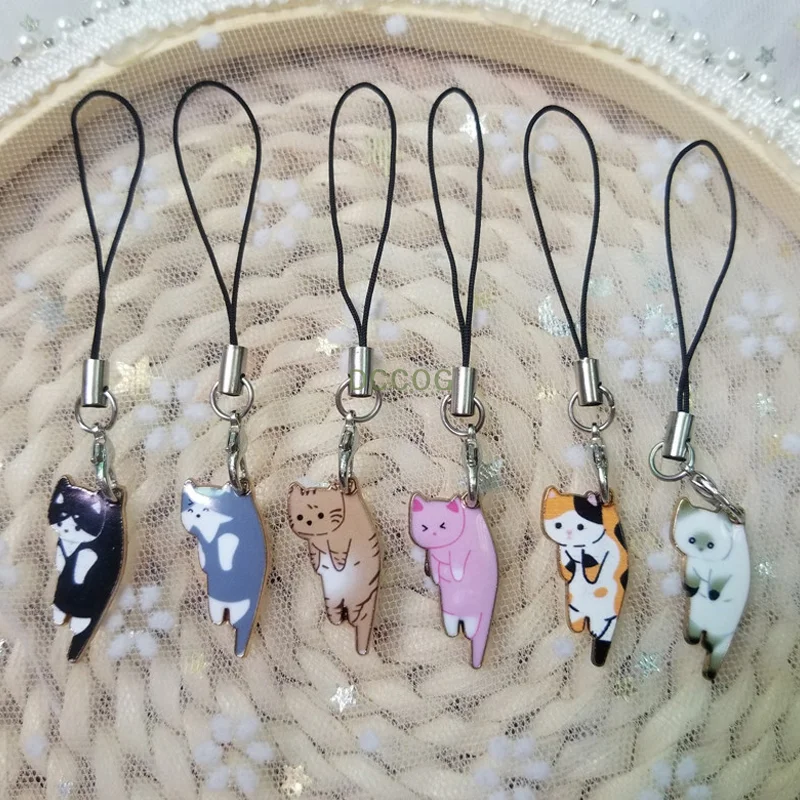 1PC iPhone Huawei Xiaomi Pase Strap Strap Keychain Mobilný telefón zavesenie kúzla Mobilný telefón Lanyard Universal Cat Telefón remienok