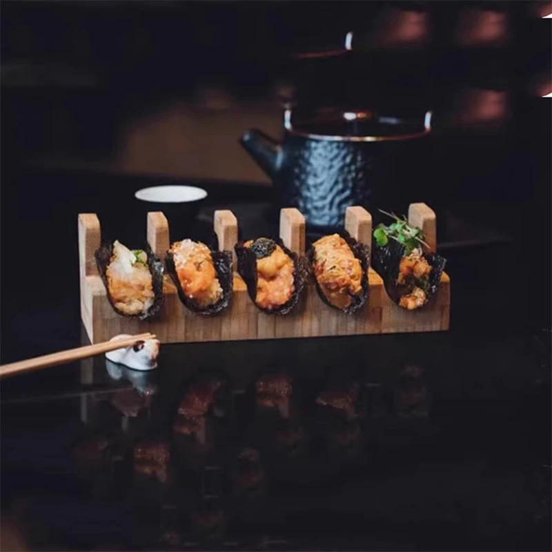 1PC Japonský sushi stojan Drevené taco občerstvenie držiak na drevené dosku kuchyňa Sashimi Sushi Loď pre reštauráciu Hotel Home