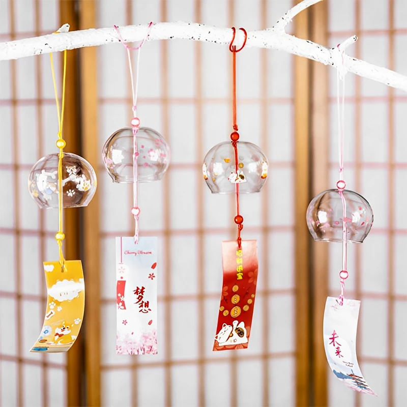 1pc japonský vietor zvonček Japan Wind Wind, ručne vyrábaný sklenený furin dom decors kúpele kuchynská kancelária dekor dekorácie Sakura Cherry Blossom Pattern