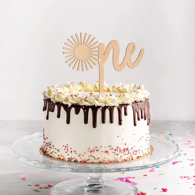 1PC Jedno narodeniny Happy Cake Topper Wood Slnko One Party Torty Toppers Dezert Dressen Wooden Cake Dekorácie zdobenie sprchových pomôcok