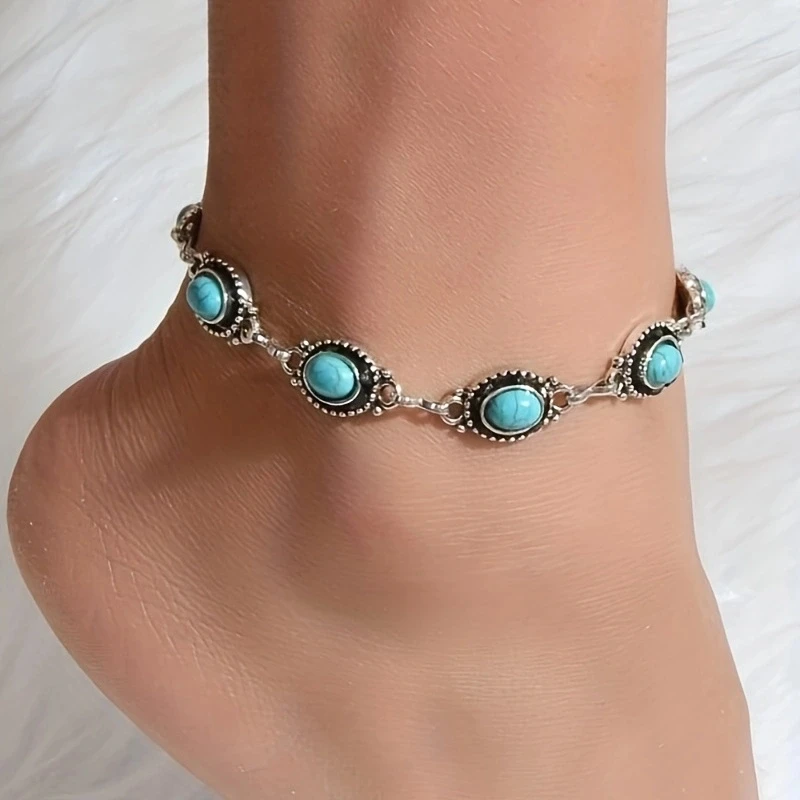 1PC Jednoduchý a všestranný retro etnický štýl Anklet Metal Zliatina tyrkysová dekorácia nohy