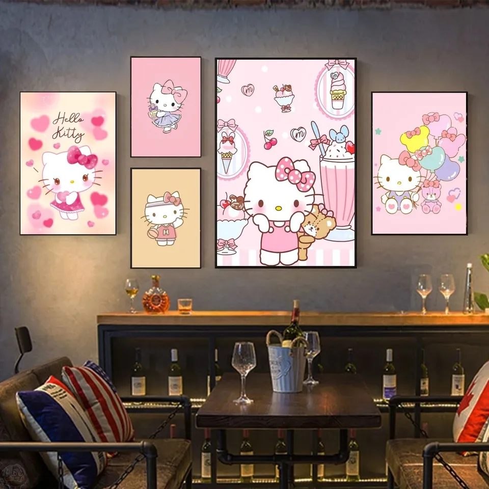 1pc k-kawaii mačiatko karikatúra Hello sprístupnenie umeleckého plagátu nepremokavá papierová nálepka kaviareň kaviareň