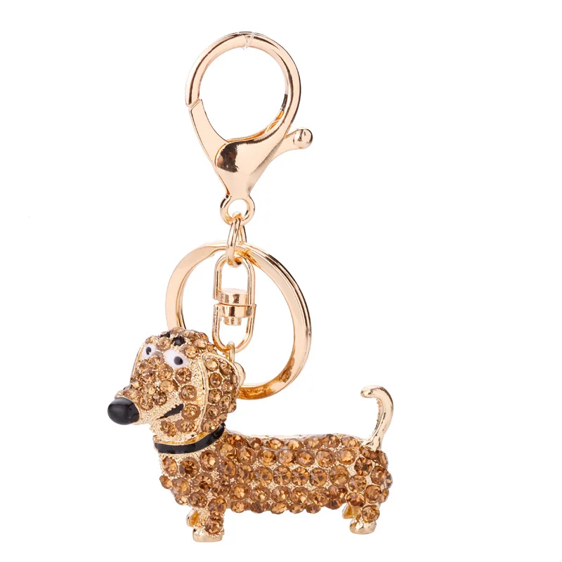 1PC kamienok Crystal Cute Dog Jawshund Car Keychain Bag Charm Pendant Key Reťaz držiak kľúče kľúče šperky pre ženy darček