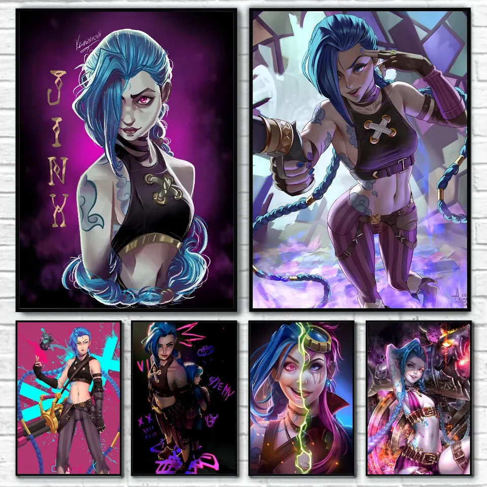 1pc karikatúra anime hra Arcane L-Lol Jinx Hlavný umelecký film plagát Pagát papier tlač Domov obývacia izba Spál