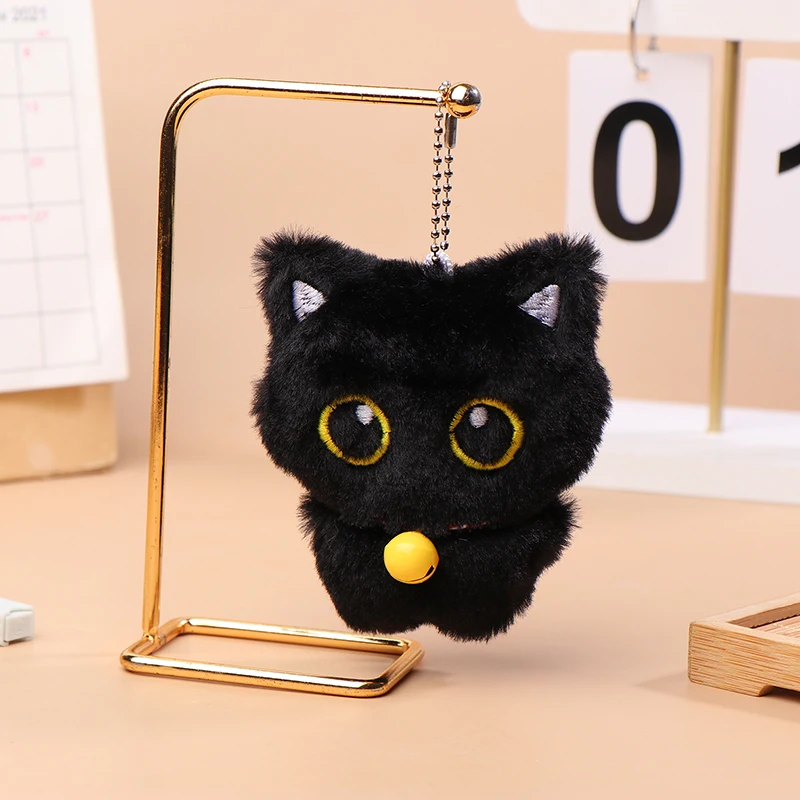1pc karikatúra mačiatko Soft Soft Doll Doll Cule Cute Bell Black Cat Plush Hray Keychain Car Key Key Ring Batoh vrecka Decor Darček