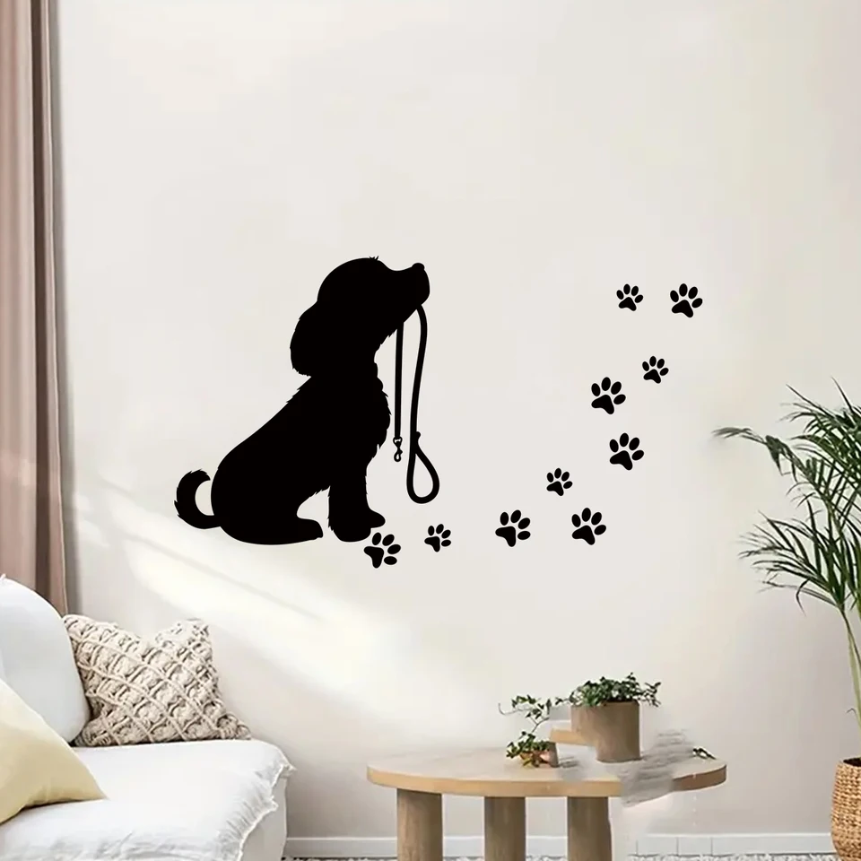 1pc karikatúra roztomilý čierny labka tlač psa siluety steny nálepky pre deti dekora