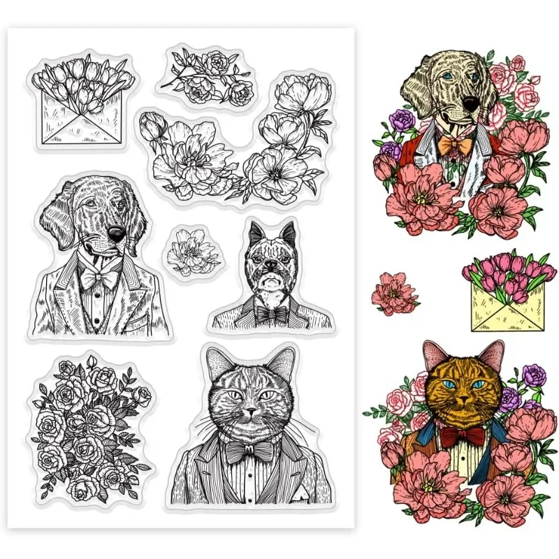 1PC Karikatúra zvierat Clear známky na kartu Vytváranie čistej silikónovej pečiatky/mačky s látkou priehľadná remeselná pečať pečiatka gumy