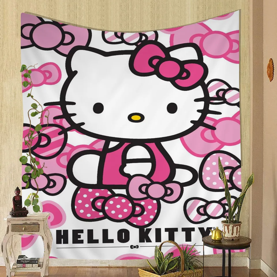 1pc kawaii h-hello roztomilý k-kitty tapisérie tlačené veľké steny tapisérie umenia sci-fiction room domáci dekor dekor dekor