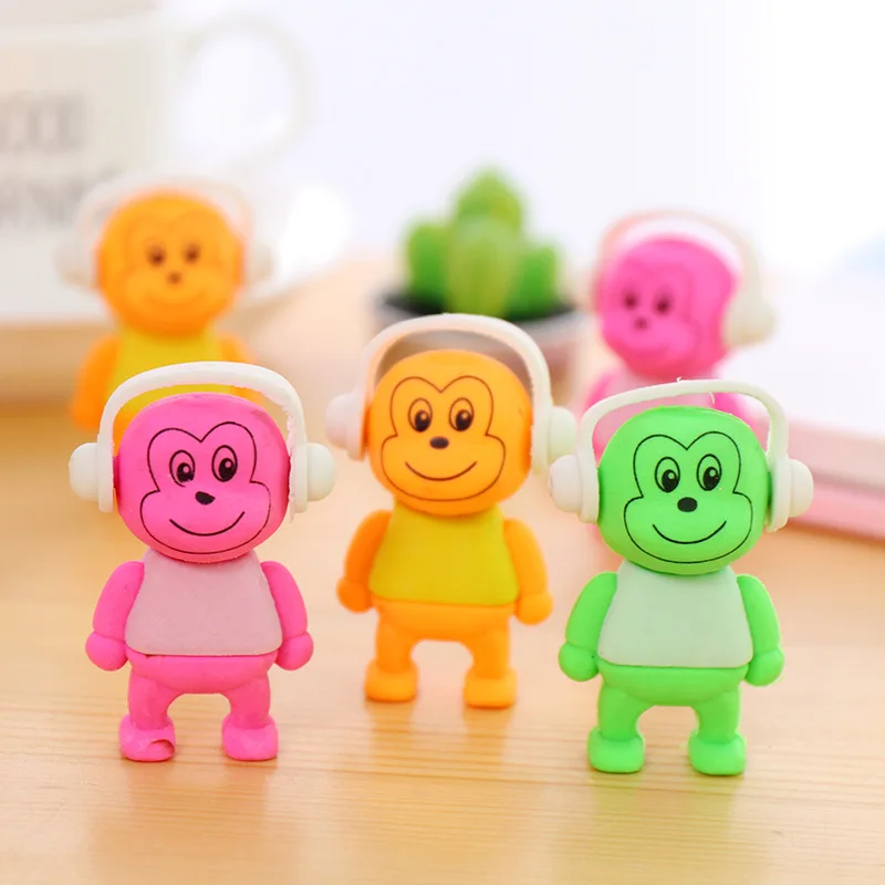 1pc kawaii roztomilé hudobné opice Zvieratá Gumber Erasers Dražba písania korekcia School Supply Darčeky Darčeky pre deti Študent