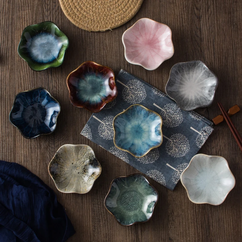1pc keramická chuť misky Kvetový tvar porcelánové orechové tanier Malé tanier Mini sójová omáčka korenie