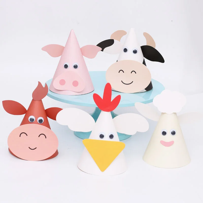 1PC Kids roztomilé narodeninové oslavy klobúky Zodiac Ox Cow Cone Hats Hats Charm Animal Cone Hats DIY Photo rekvizity pre deti