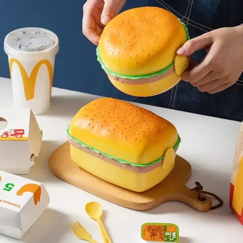 1pc kreatívny hamburger plastový obedový box roztomilý tvar cookie tvar Bento Box Lunch Box Študenti Karika