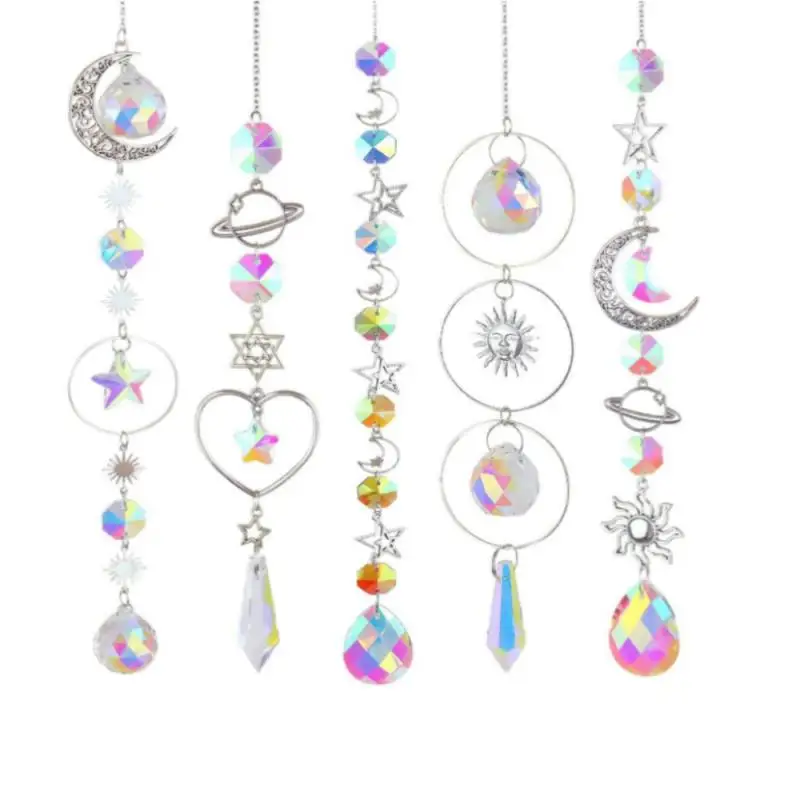 1pc krištáľový veterný zvonkohra Moon Moon Catcher Diamond Prisms prívesok Dream Catcher Rainbow zavesenie kvapky Domáca záhrada Decor Decor Windchime