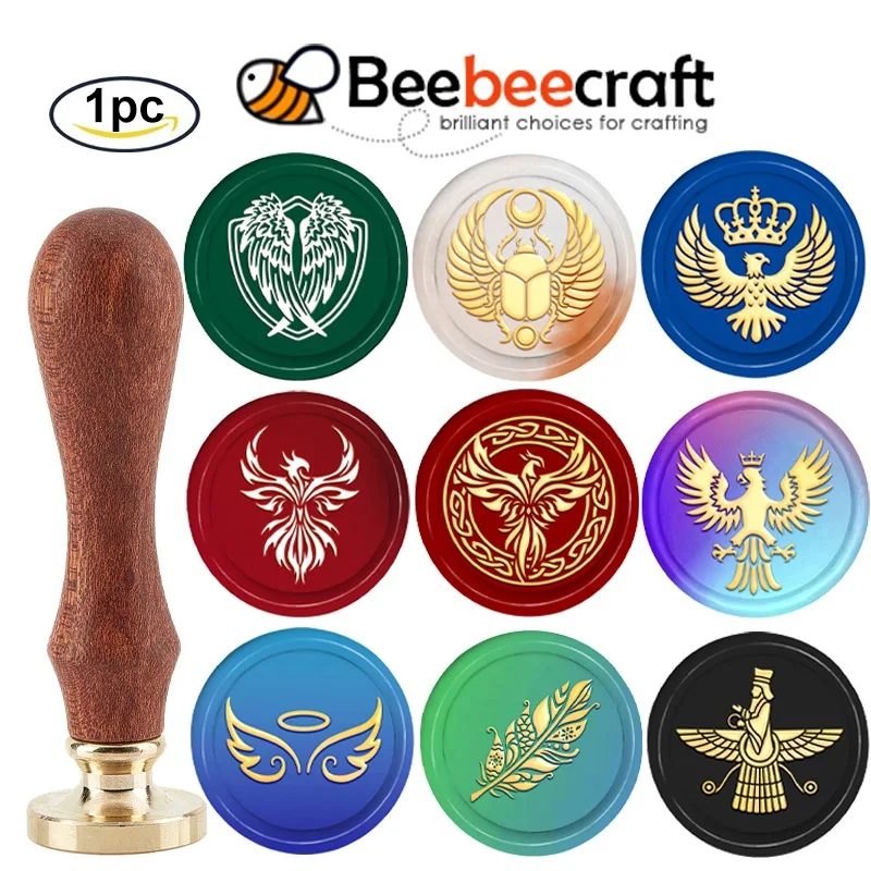 1pc krídla voskové pečiatky krídla Shield tesniaci vosk známky 30 mm retro vinobranie odnímateľná mosadzná známka s drevenou rukoväťou