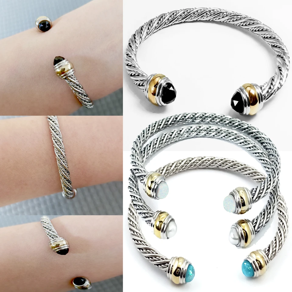 1PC kábelový náramok pre ženy Gemstone Open Cuff Cuff Ohravný náramok Perla náramok pre dievčatá Najlepší darček pre ženy priateľ