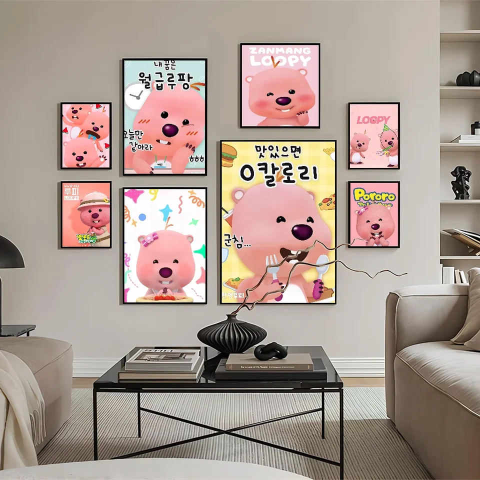 1pc Kórea karikatúra Pororo Loopy Plagát Movie Sticky Plagáty retro kraft papierová nálepka izba Bar kavia