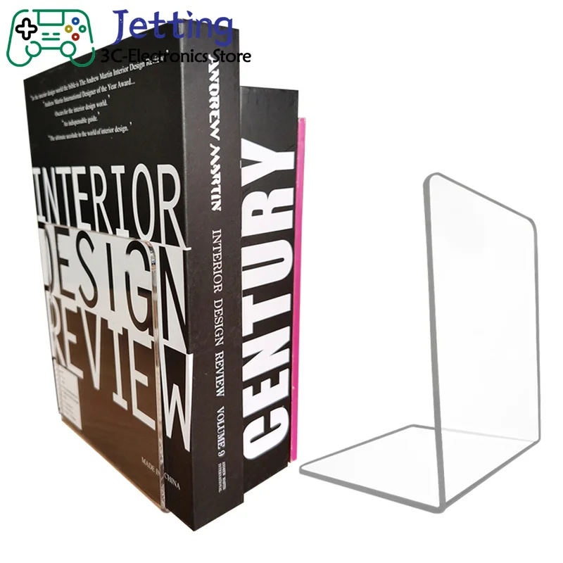 1pc L-tvare knihy STAND Simple Transparent Book Bezel Študent Akrylová stolná plocha pevná kniha Stand Desk Organizátor Bookends